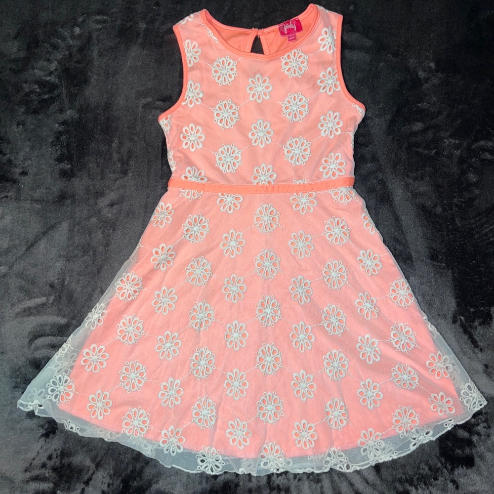 Pinky Brand Coral Dress With White Knit Overlay
